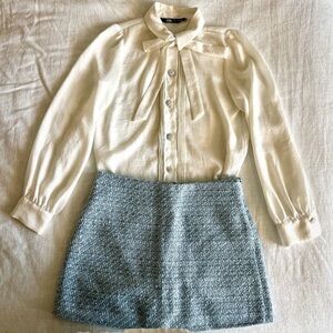NWT Zara blue tweed mini skirt skort medium
